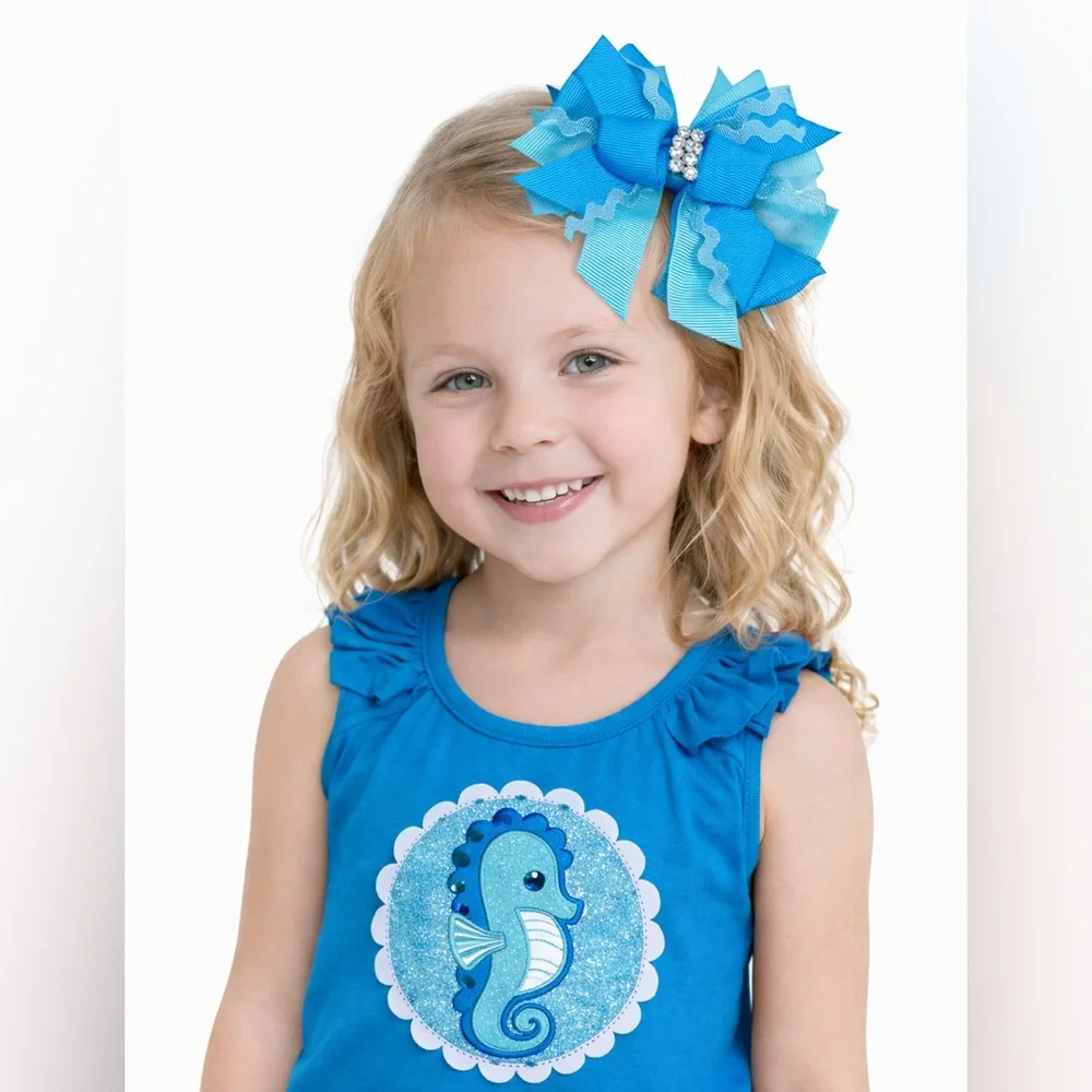 Handcrafted Unique Little‎ Girls Hair Blue Blue Crystal Flower One Size